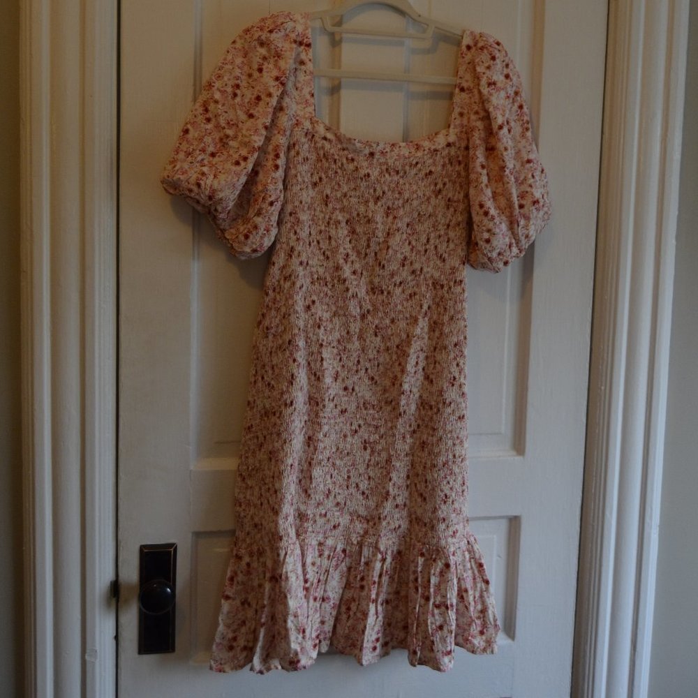 Anthropologie Another Love Pink Smocked Short Statement Sleeve Knee Length Dress - Picture 5 of 12
